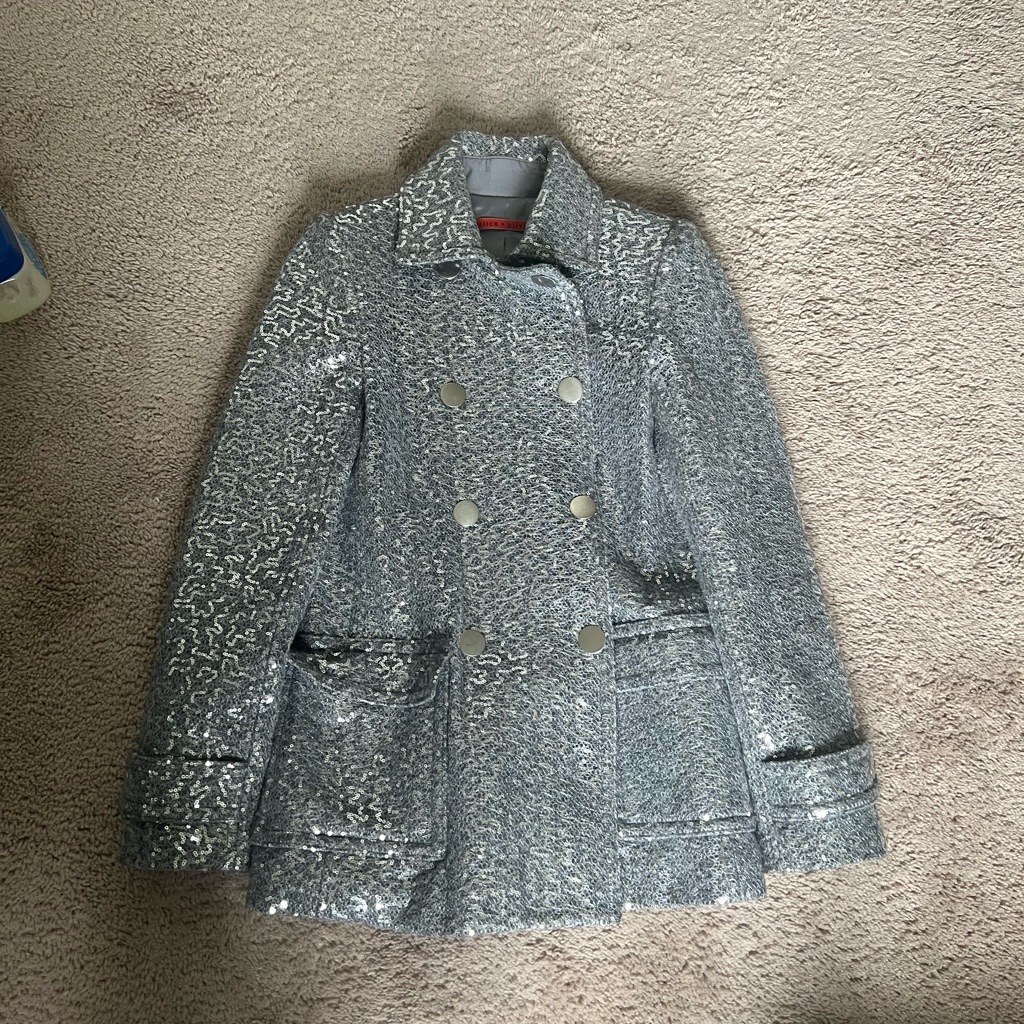 Alice And Olivia Peacoat In Silver Sequins